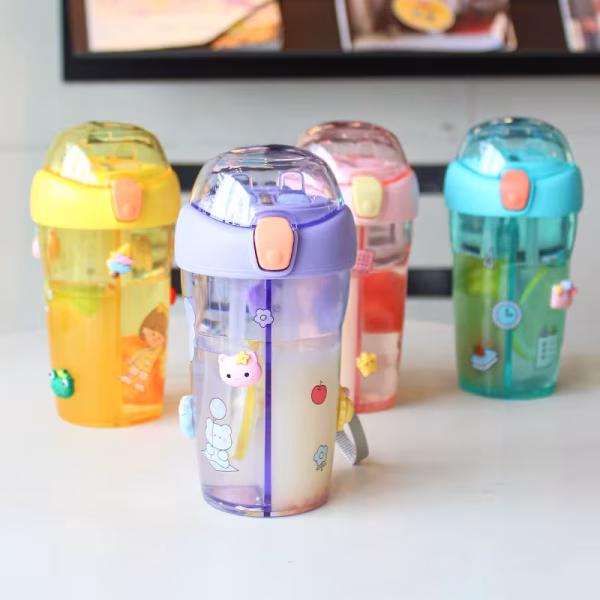 Two in One Drink Water Bottle Double Straws