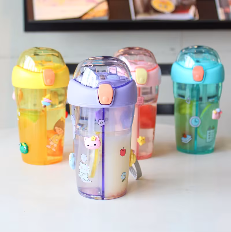Two in One Drink Water Bottle Double Straws
