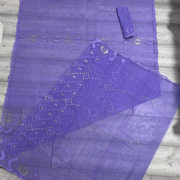 Exquisite Handwoven Lavender Dhakai Jamdani Saree