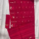 Dhakai Jamdani Classic Crimson Red  Saree with Blouse Piece